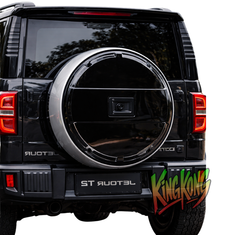 Jetour T2 Gloss Black Face Tyre Cover with Stainless Steel Ring and Lock