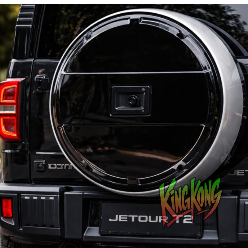 Jetour T2 Gloss Black Face Tyre Cover with Stainless Steel Ring and Lock