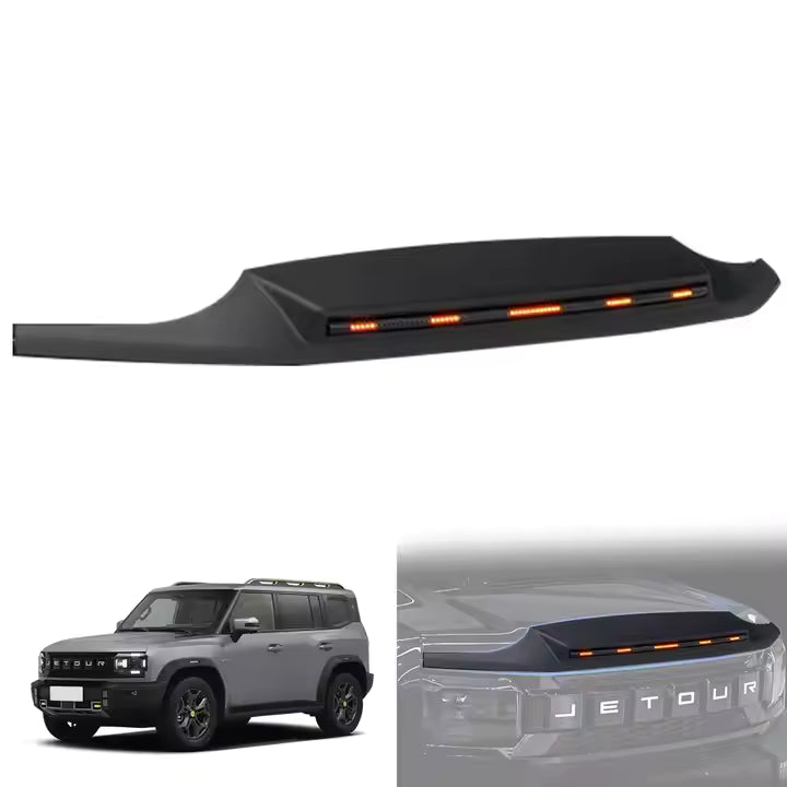 Jetour T2 Gloss Black Bonnet Guard with Light